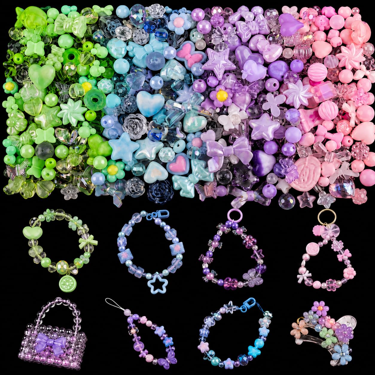 180-240 PCS Cute Acrylic Beads for Bracelet Making, Cute Beads for Jewelry Making with Bow Flower Butterfly Candy Heart Star for DIY Jewelry Crafting, Necklaces, Phone Charms, Keychains Crafts