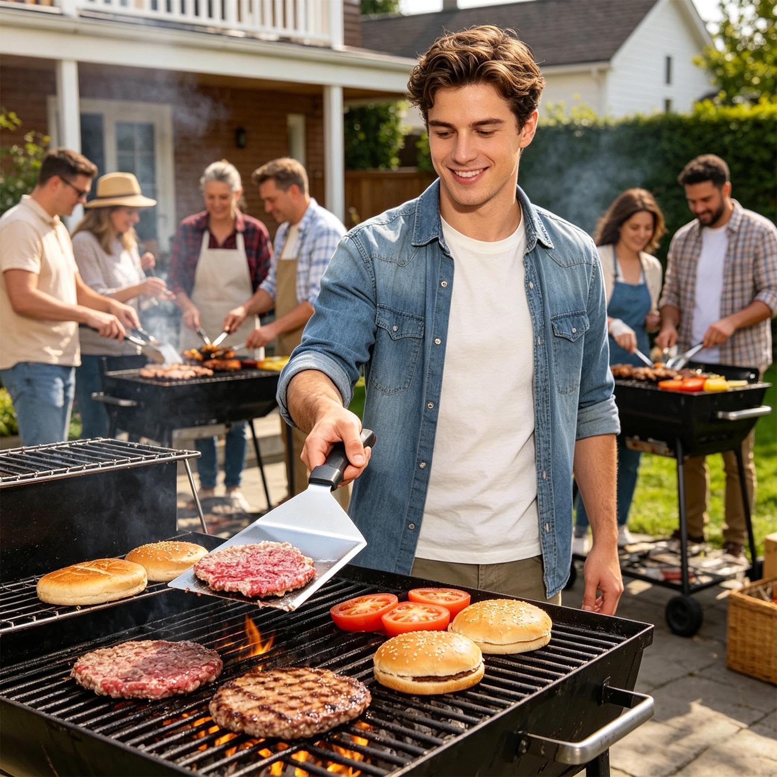 Zestaw Do Prasowania Burgerów Smash 4 Części Stal Nierdzewna Solniczka | Komplet Do Smash Burgerów Użytek w domu i na zewnątrz: kuchnia, grill i