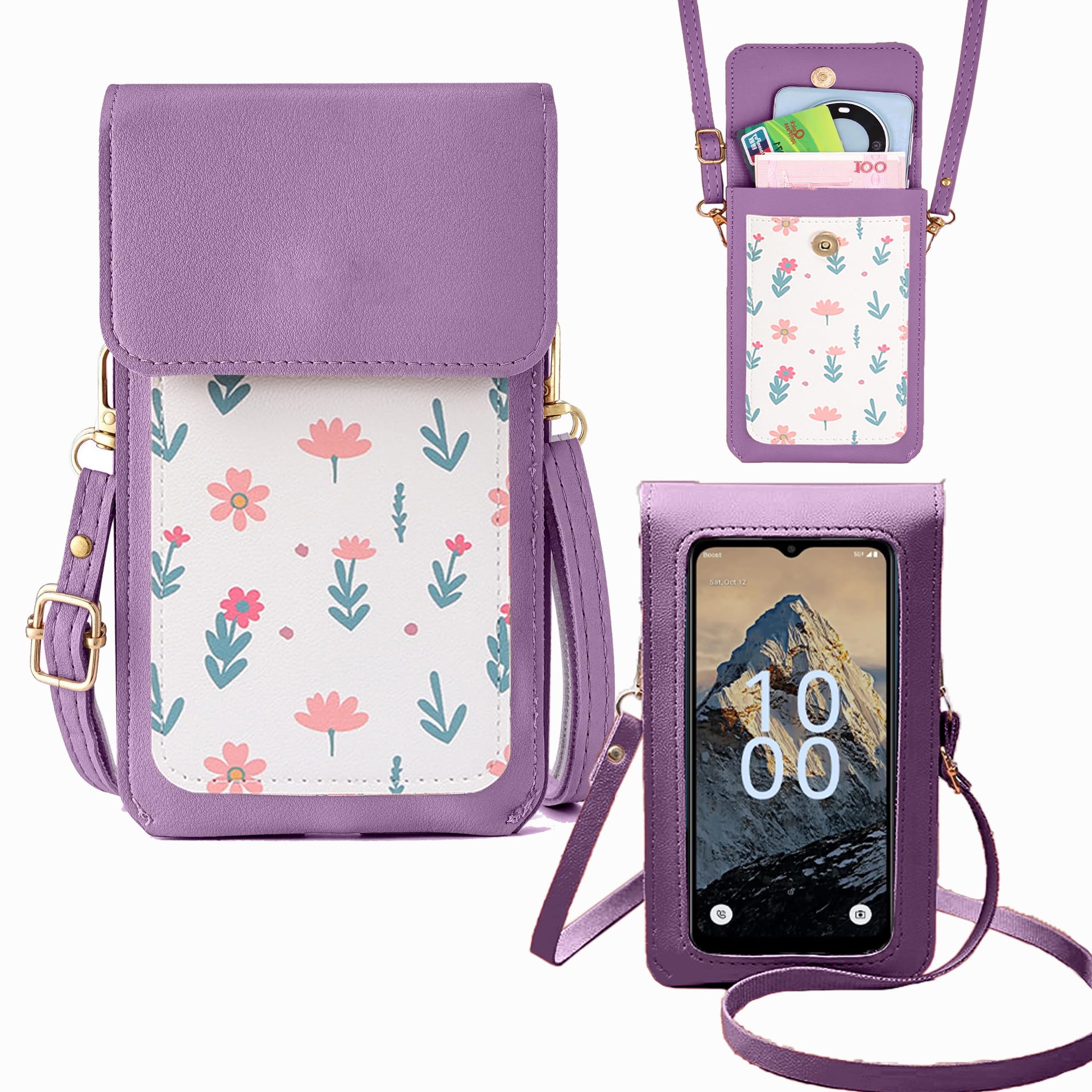 Tuxiwei for HotPepper Verde Case 6.56" PU Leather Wallet with Touchscreen Phone Window Pocket, Long Adjustable Strap Crossbody Hot Pepper Verde Cover