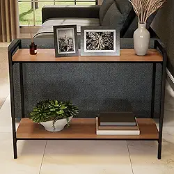 Mesa Lateral Sofá Industrial Estrutura Metálica Preta Com Tampo Mdf Moderna Para Sala Cantinho Café Decoração Elegante Freijó