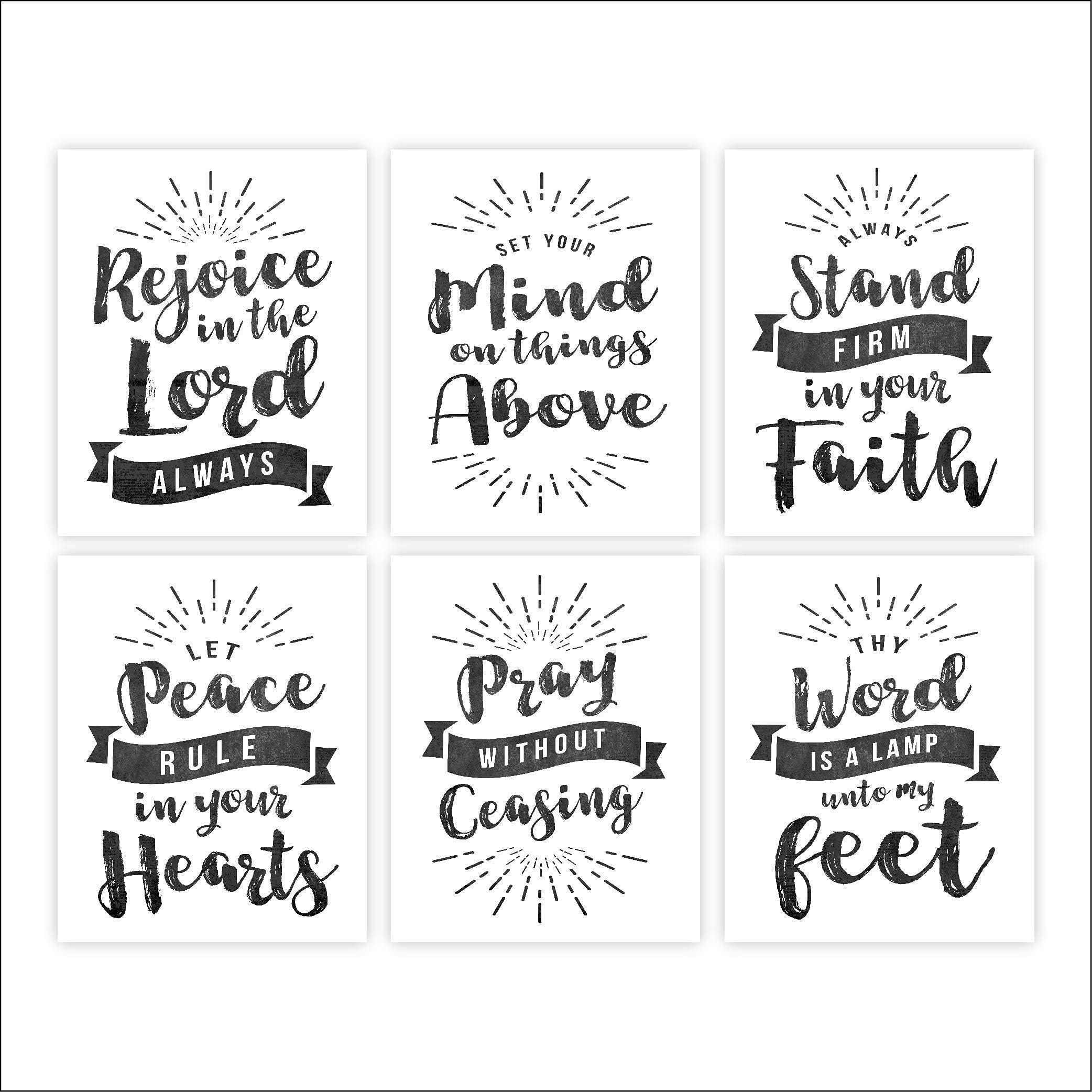 Scripture Wall Art Christian Prints (Set of 6) - Unframed - 8x10s | Chalkboard Bible Verses | Living Room Décor | Classroom Décor | Room Décor Aesthetic