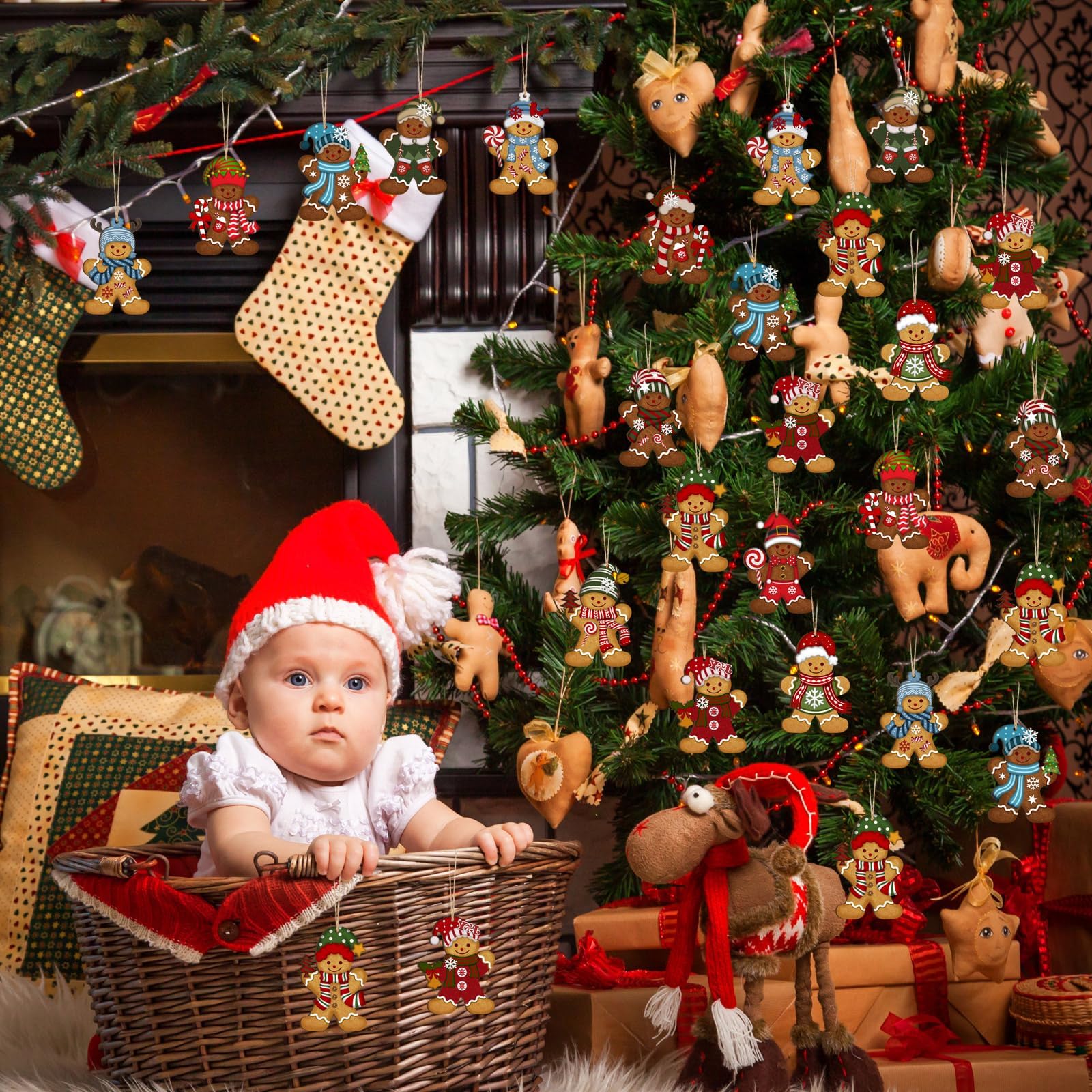 12 Décorations De Noël En Bois Suspendues - Motifs Pain D'épice, Sapin, Bonhomme De Neige - Pour Sapin, Fenêtre, Cheminée