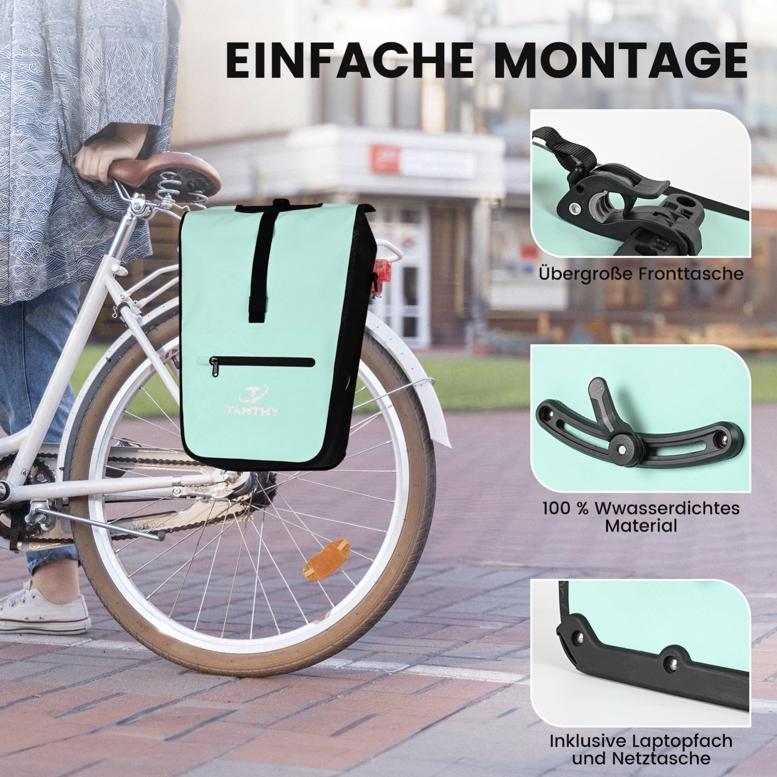 Fahrradtaschen für Gepäckträger mit Herausnehmbarer Kühltasche, 3 in 1 Wasserdicht Fahrradtasche, Umhängetasche & Tragetasche für Pendeln, Reisen (22-28 L)