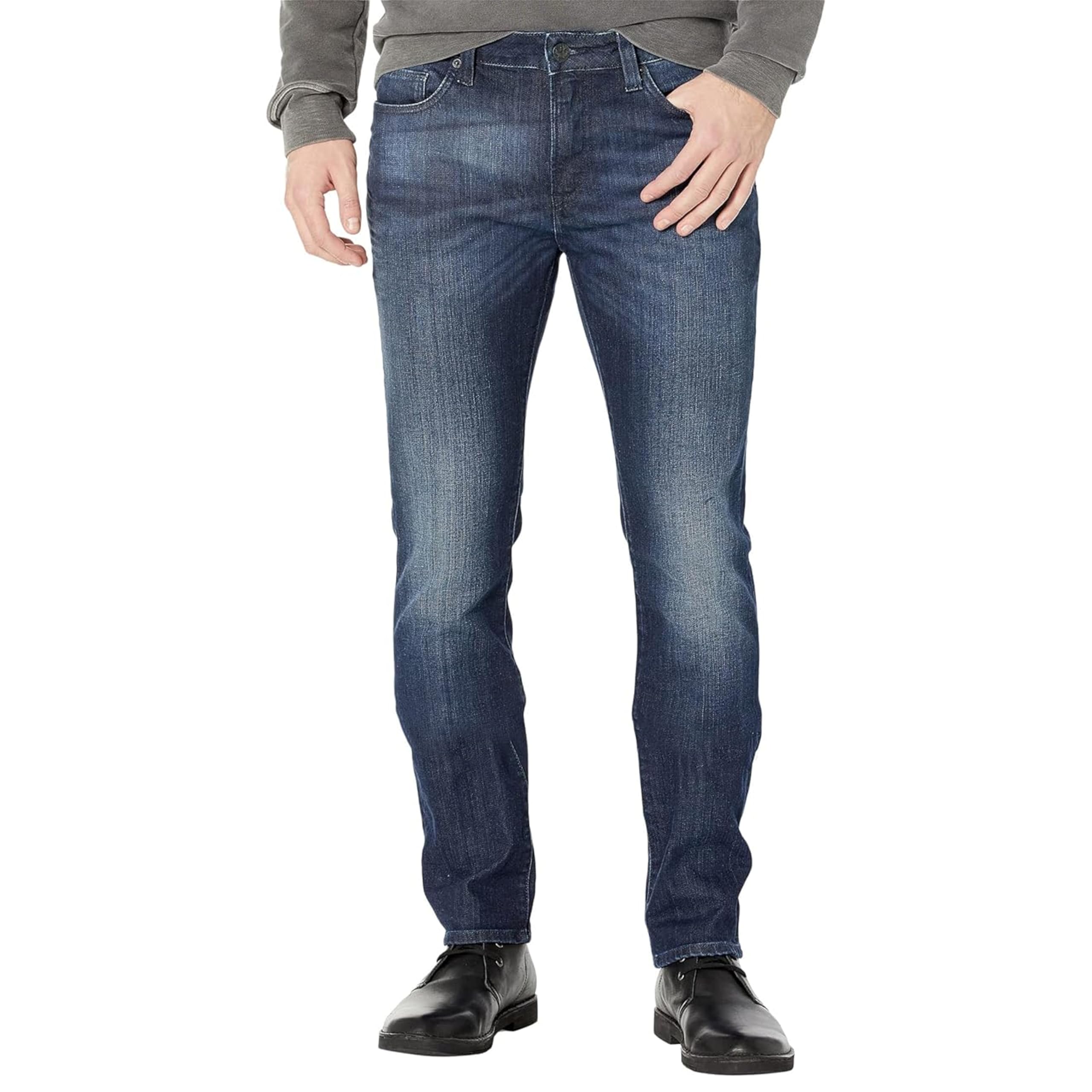 Buffalo David Bitton Men's Slim Ash Jeans, Dark Wash Whiskered and Sanded, 38W x 32L