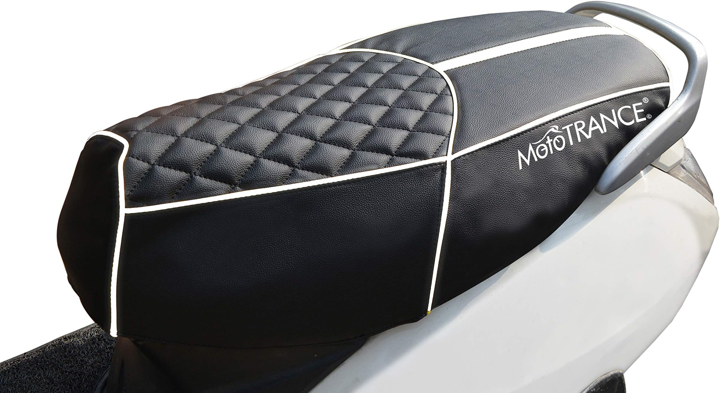 Mototrance Diamond PU Leather Scooty Seat Cover Compatible with Suzuki Access 125 (Black, White)