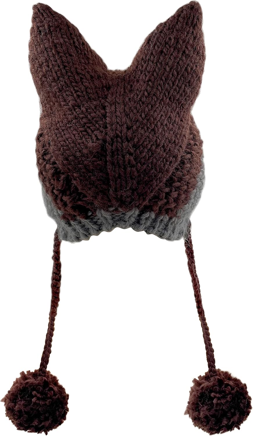 Cat Ear Beanie with Ear Flap Pompom Cute Fox Ears Hat Y2k Gothic Handmade Crochet Beanie for Women Teen Girls Snow Winter - Image 3