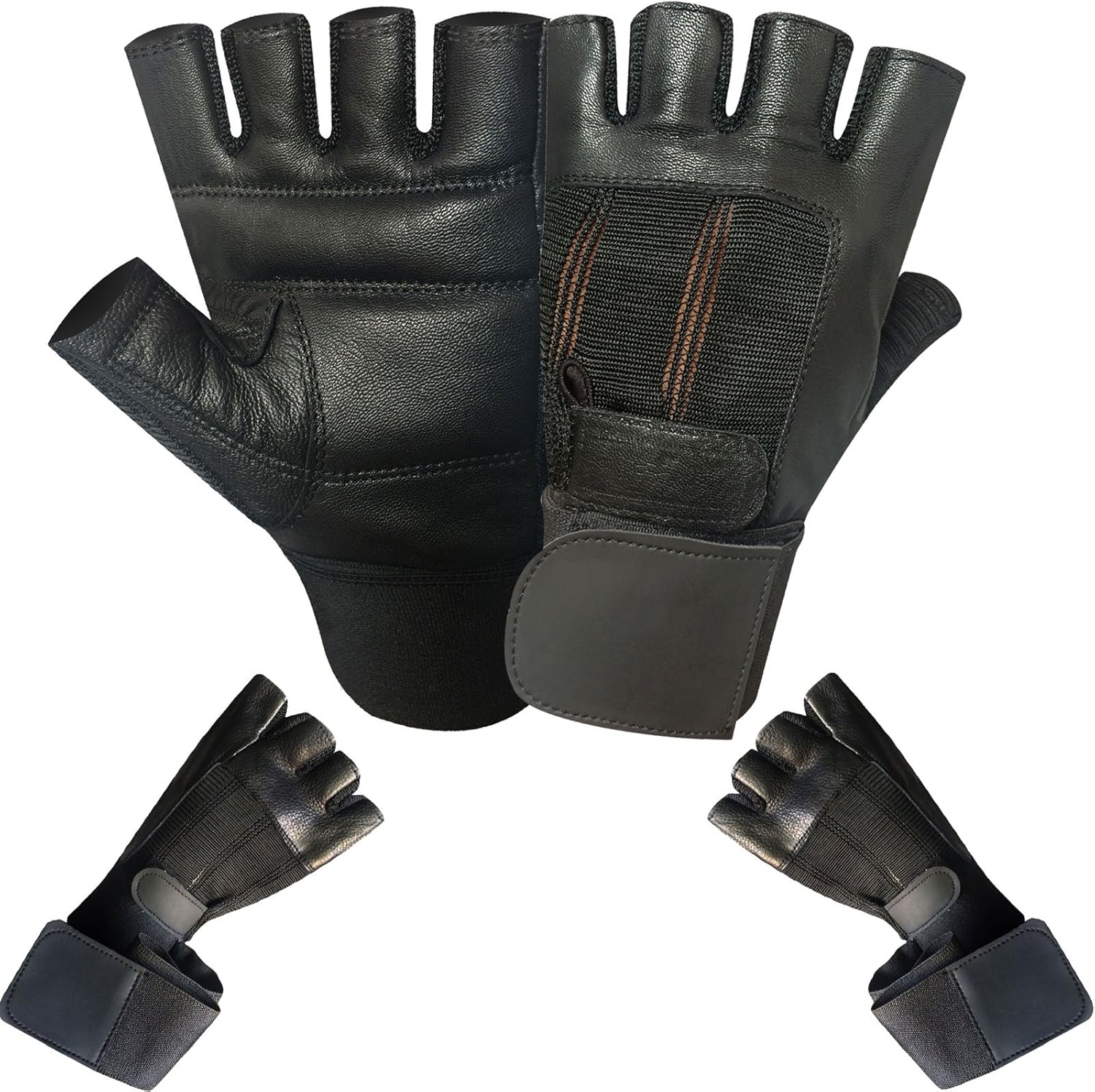 Prime Leather Full Padded Weight Lifting Gloves Long Wrist Wrap Gloves