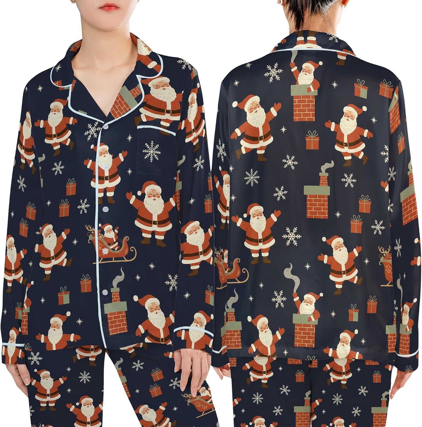 ThuhaTree Store Christmas Santa Pajamas Set Short & Long, Christmas Theme Pajamas Set Design For Lovers Multi