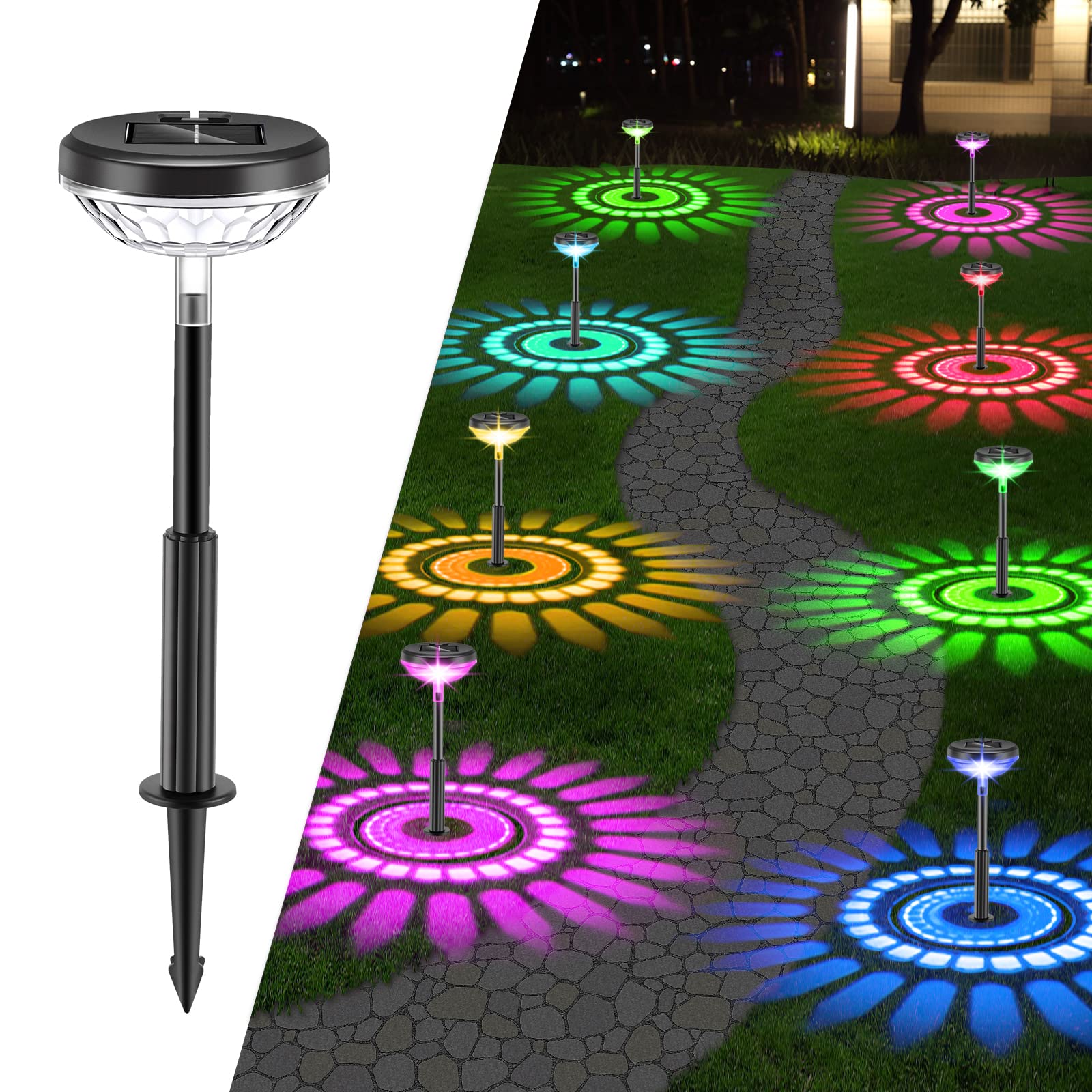 dikesituSolar Pathway Lights Color Changing 4 Pack, RGB Waterproof Solar Outdoor Lights, Bright LED Landscape Path Lighting Decoration for Walkway Yard Garden Lawn Patio Multicolor&Warm White