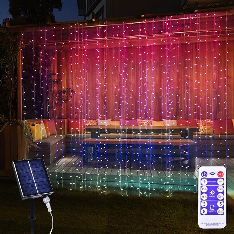 XINXIANLIAN 300 LED Solar Curtain Lights Outdoor Indoor