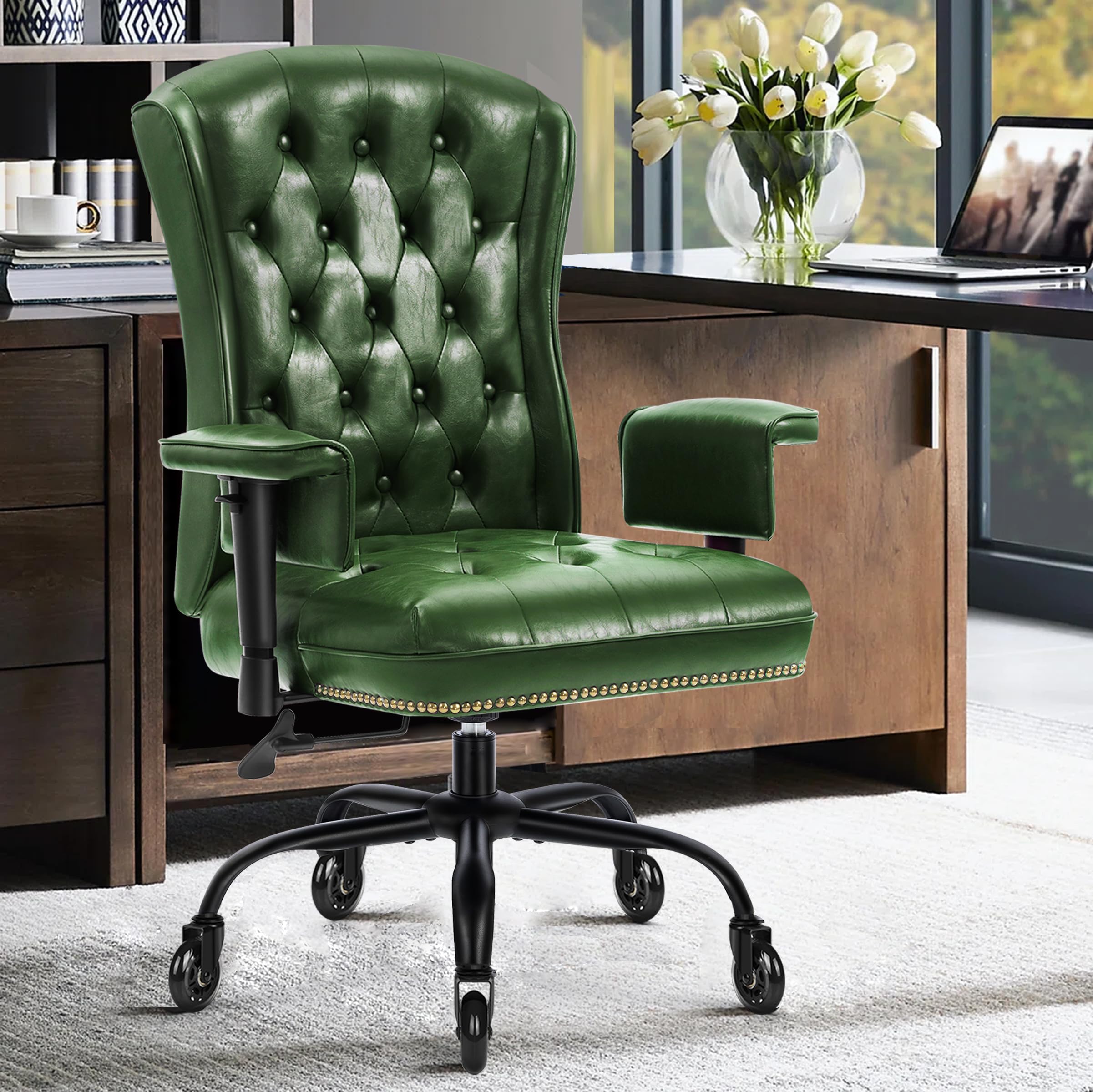 Amazon.com: YAMASORO PU Leather Ergonomic Vintage Office Chair