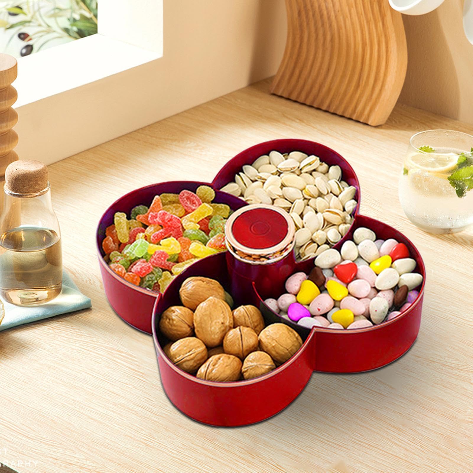 Vassoio Porta Snack Divisorio Con Coperchio: Portatile E Impilabile Per Picnic, Frutta, Noci E Salse - 3
