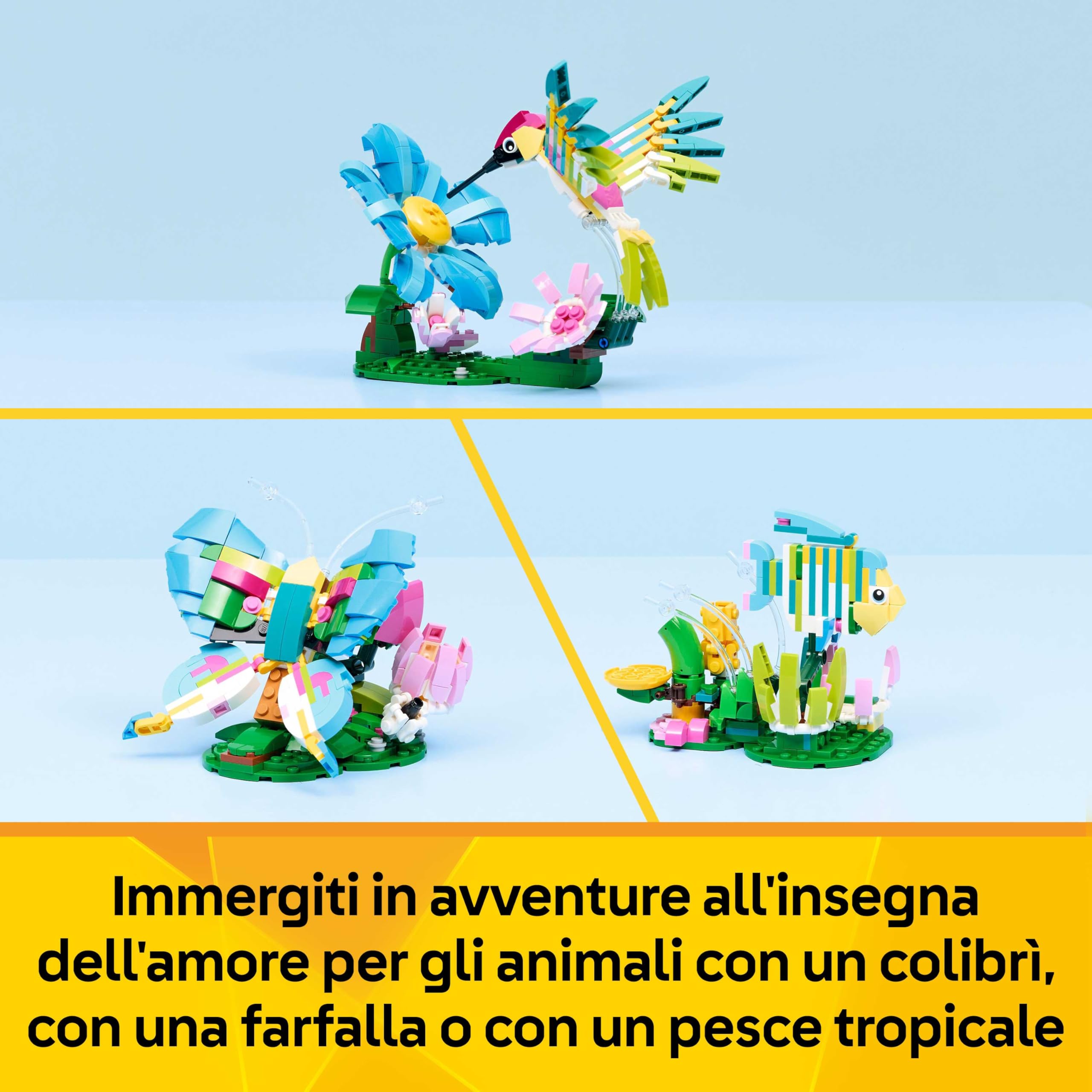 LEGO Creator 3in1 Wild Animals: Colourful Hummingbird - Bird Toy Transforms into a Butterfly or Fish Figure - DIY Room Decor Idea - Creative Gift for 8+ Year Old Girls & Boys - 31384
