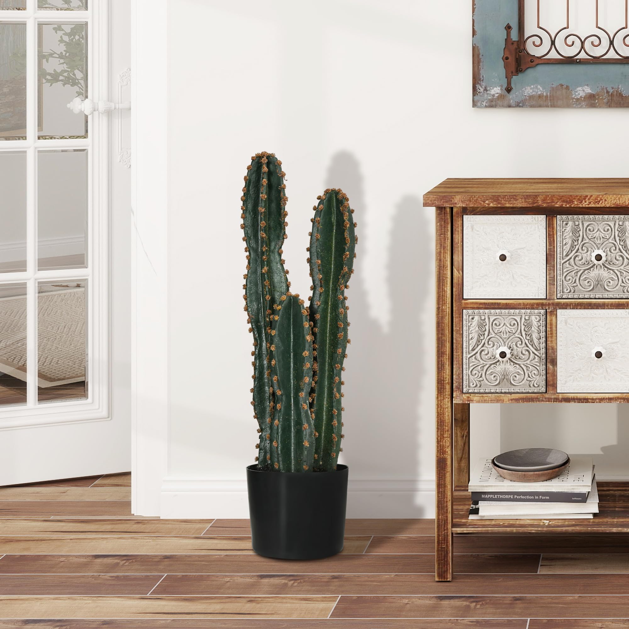 Outsunny Cactus Artificiel Grand Réalisme Grande Taille Ø 17 x 60H cm Vert | Plante Artificielle