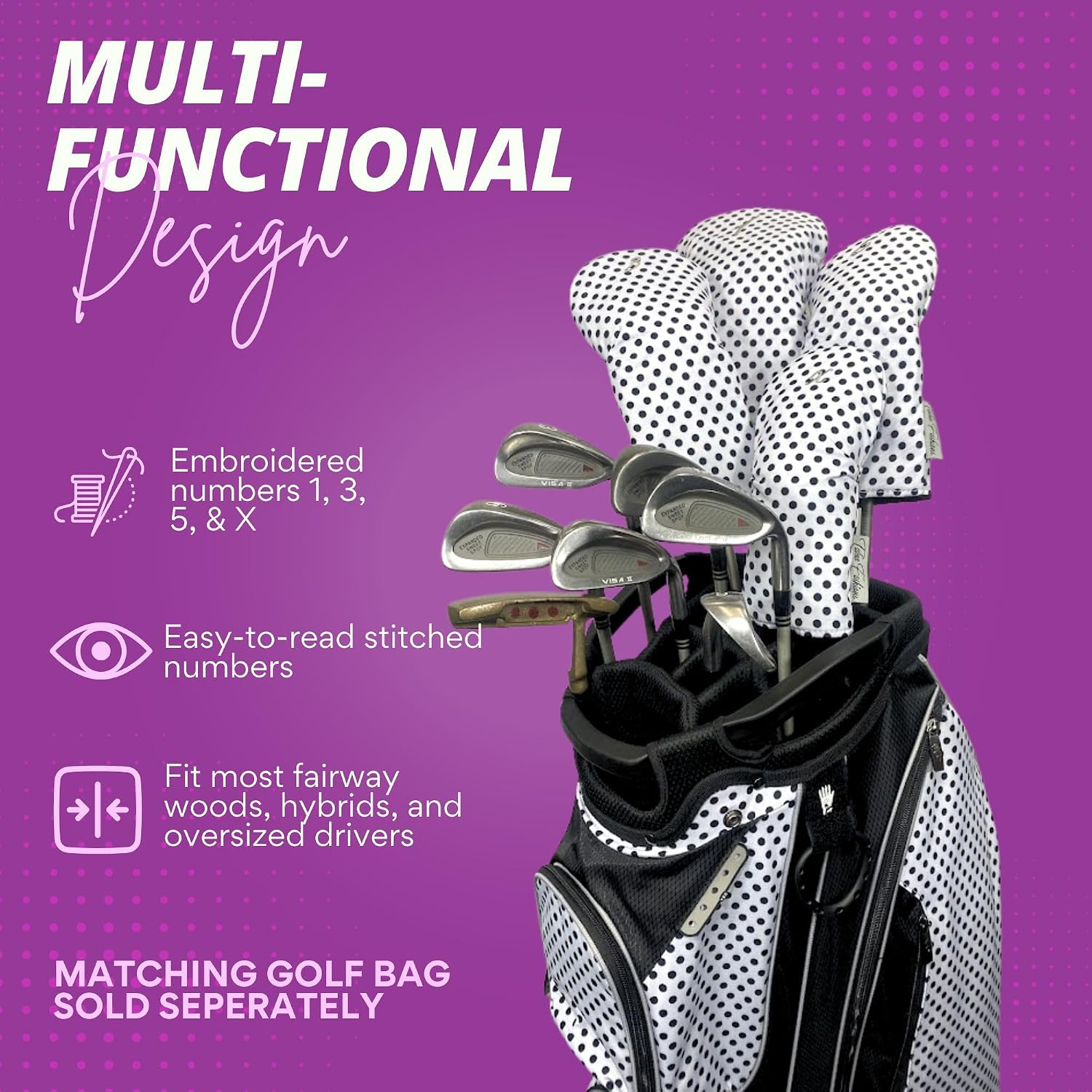 Taboo Fashion Golf Club Covers for Women - Numbered Golf Headcovers Set for Driver, Woods & Hybrid - Weather/Moisture Resistant Protection, Pack of 4 image 5