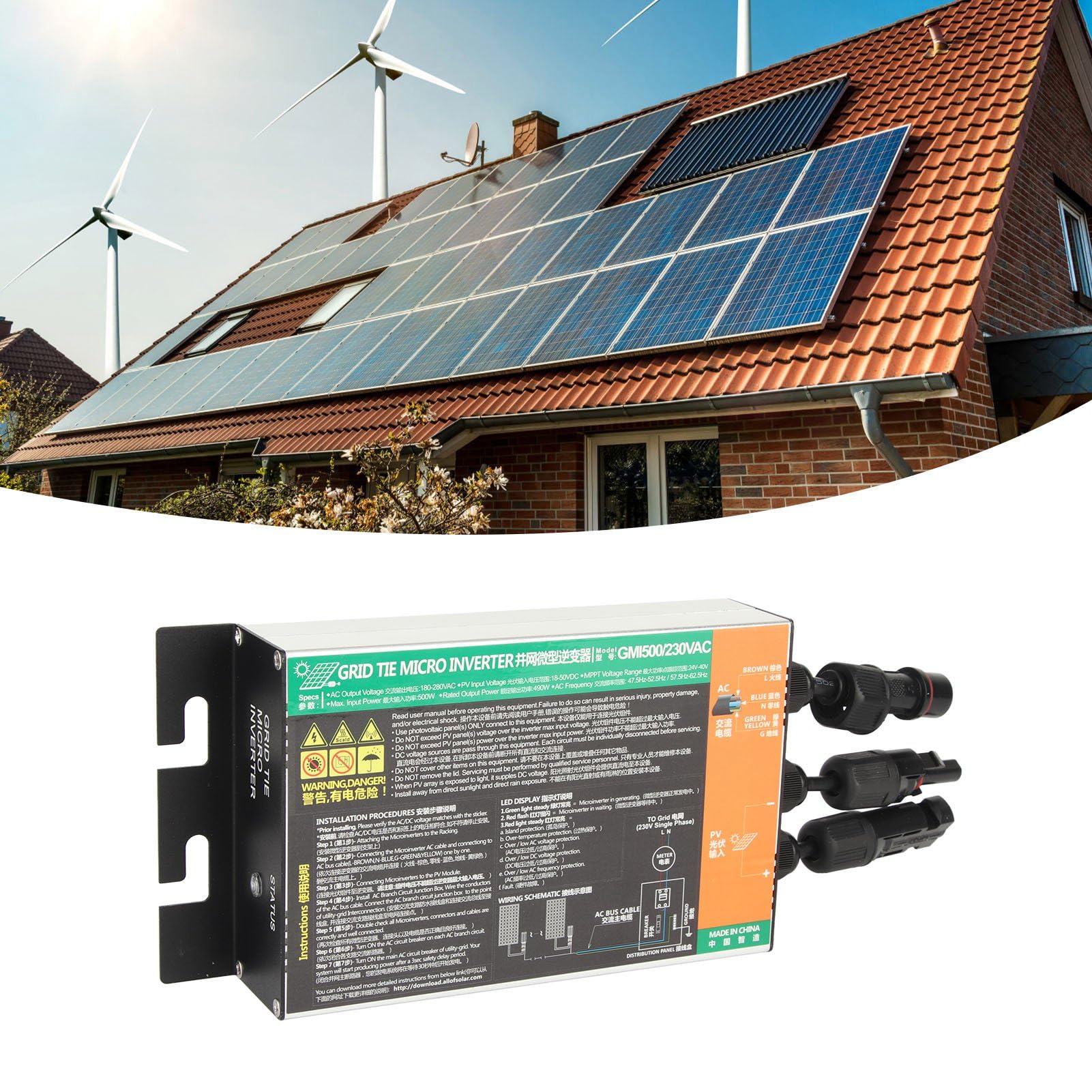 Alomejor onduleur Solaire GMI 500 W avec Protection de Tension, Protection de Courant, de Température pour Systèmes électriques Triphasés