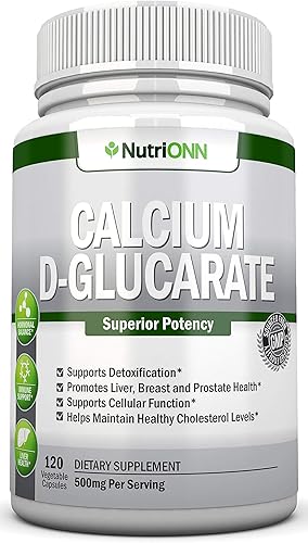 D-glucarato de calcio - 500 mg - 120 cápsulas vegetales - Potencia superior para apoyar los procesos de limpieza, metabolismo de estrógeno y