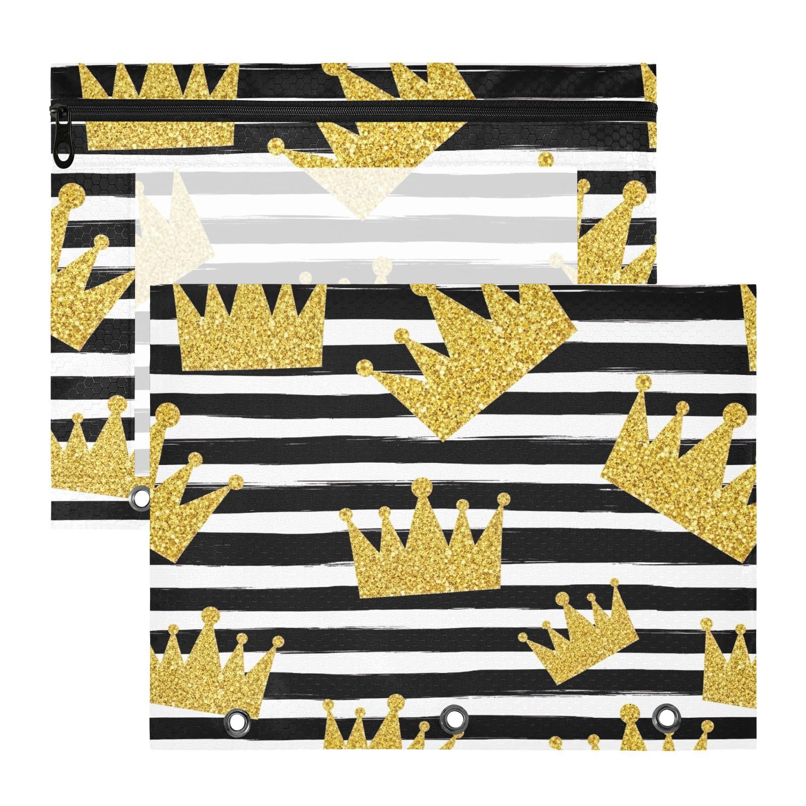 A4 Document Pouch 2 Pack, Gold Crowns Stripes