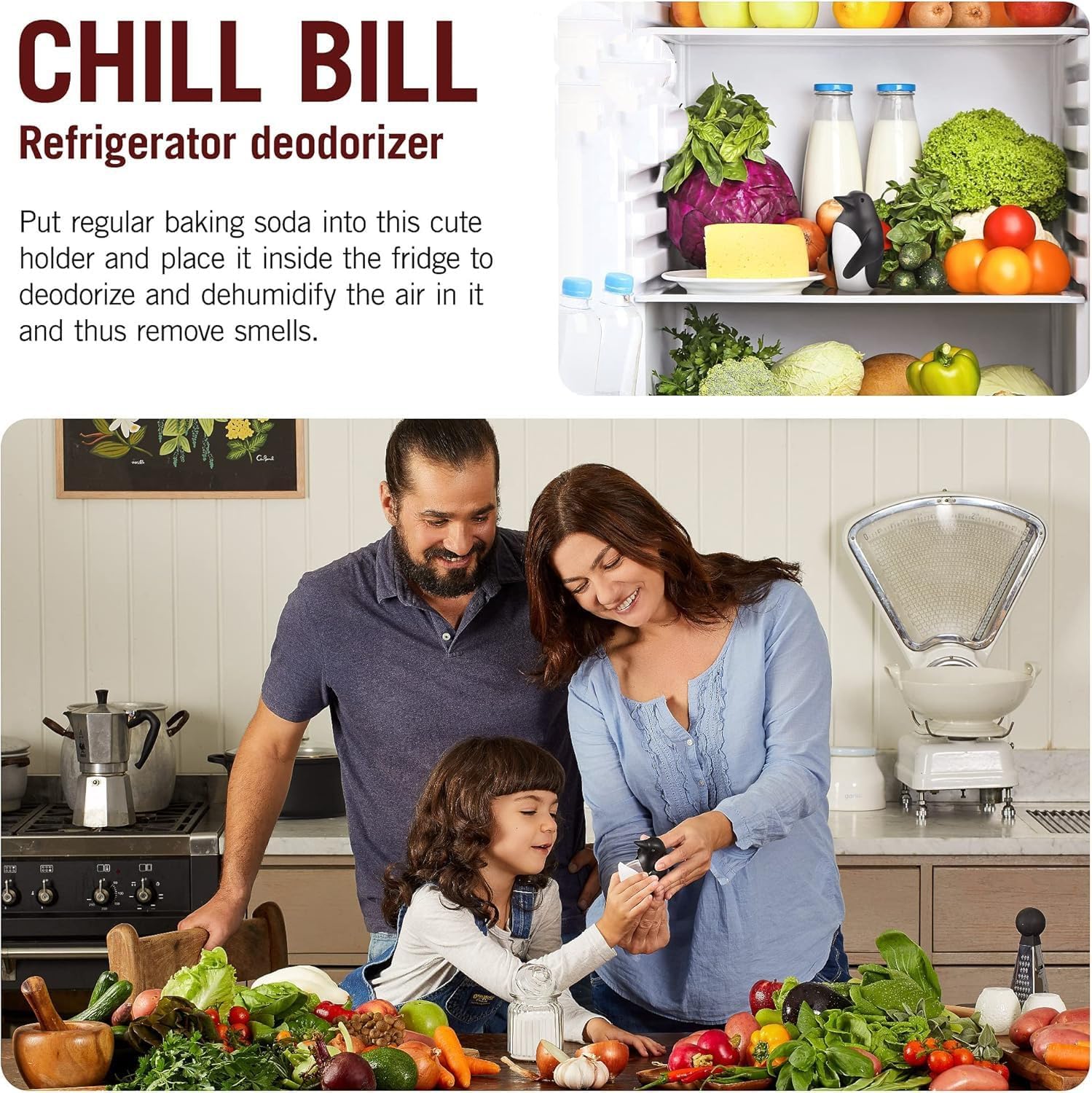 RONFILD Chill Bill Penguin Fridge Deodorizer – Reusable Baking Soda Odor Absorber for Refrigerator & Freezer | Cute Penguin Design | Food-Safe, Eco-Friendly, Easy to Use 1