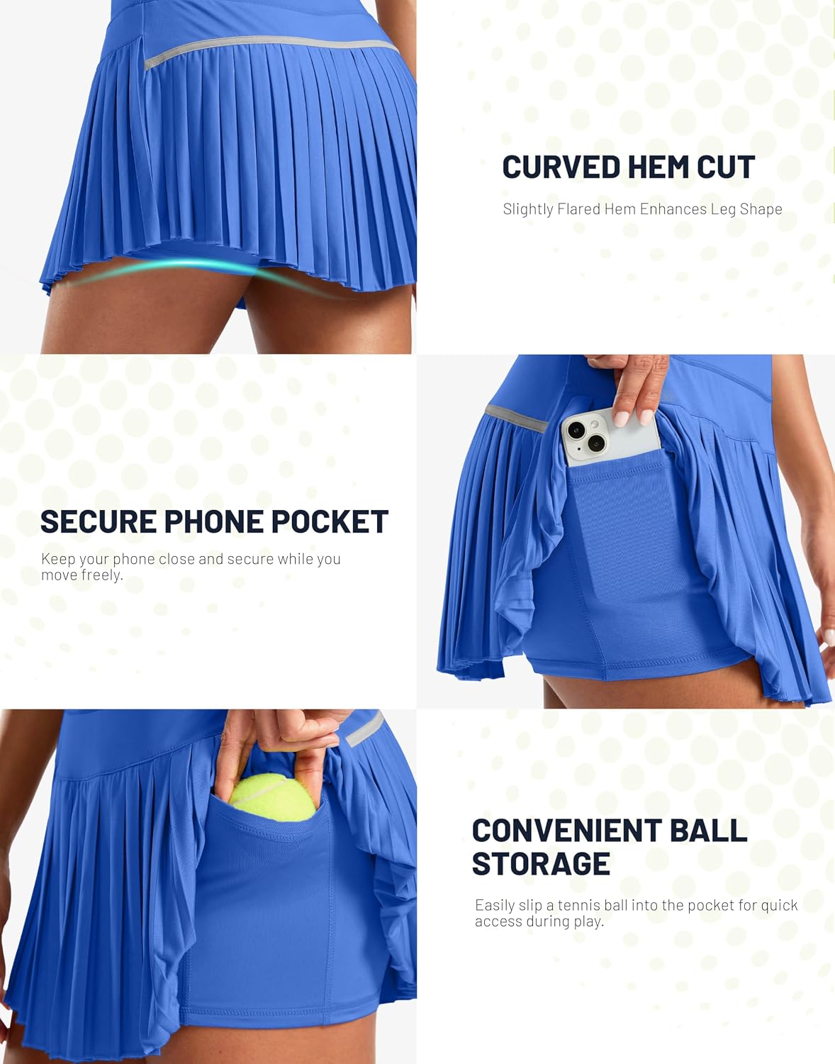 SANTINY Pleated Tennis Skirt for Women with Pockets High Waisted Athletic Golf Skorts with Shorts for Workout Pickleball