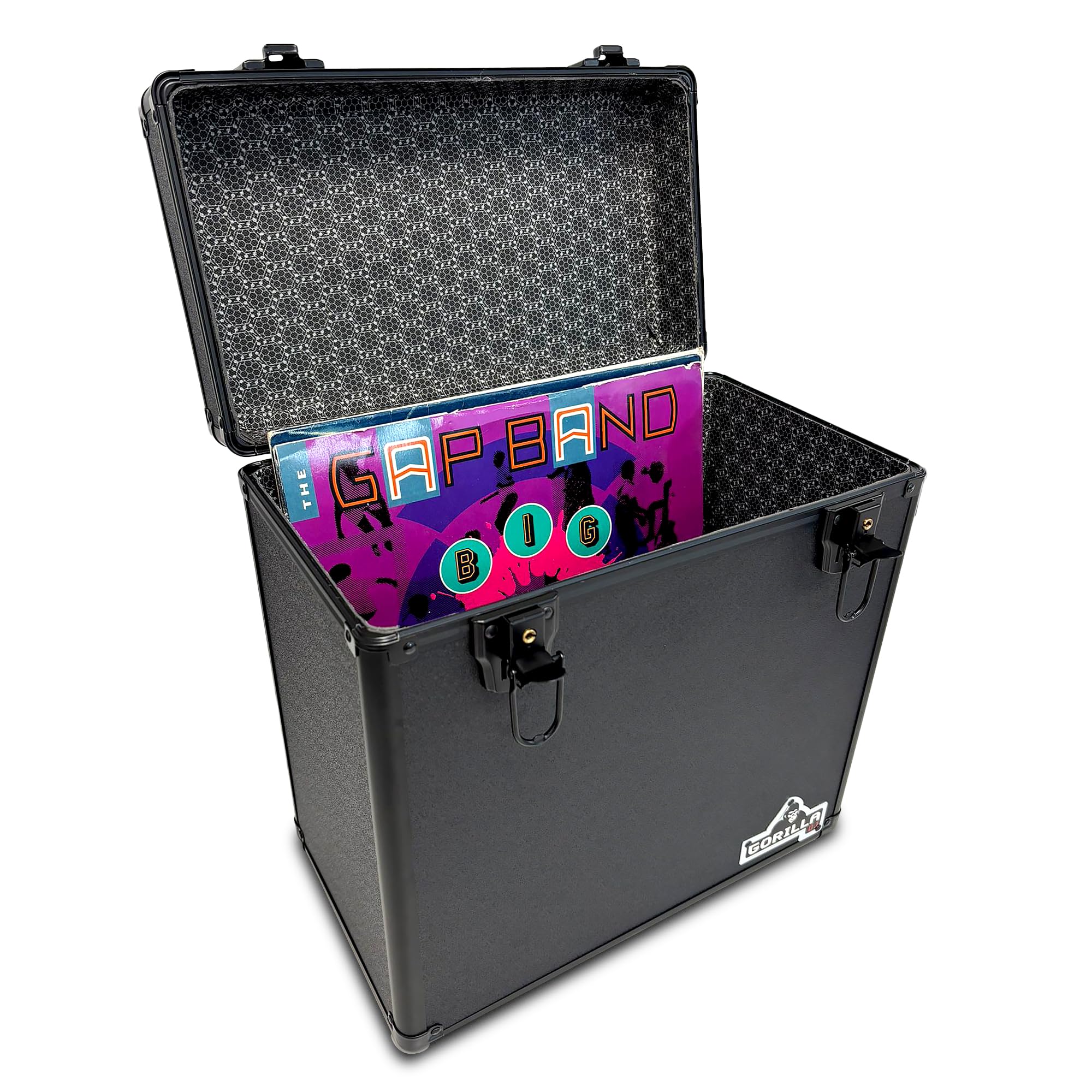 Gorilla LP 50 12"" Vinyl Record Storage Box Case All Black & FREE Cleaning Cloth