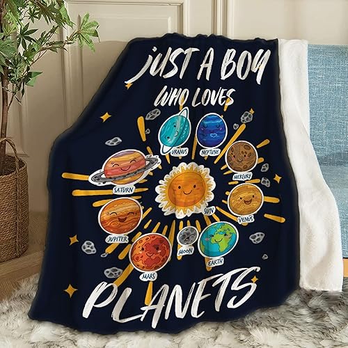 ARTBLANKET Just A Boy Who Loves Planets & Solar System - Manta de forro polar muy suave y divertida, manta de viaje para cama, sofá, 40 x 50