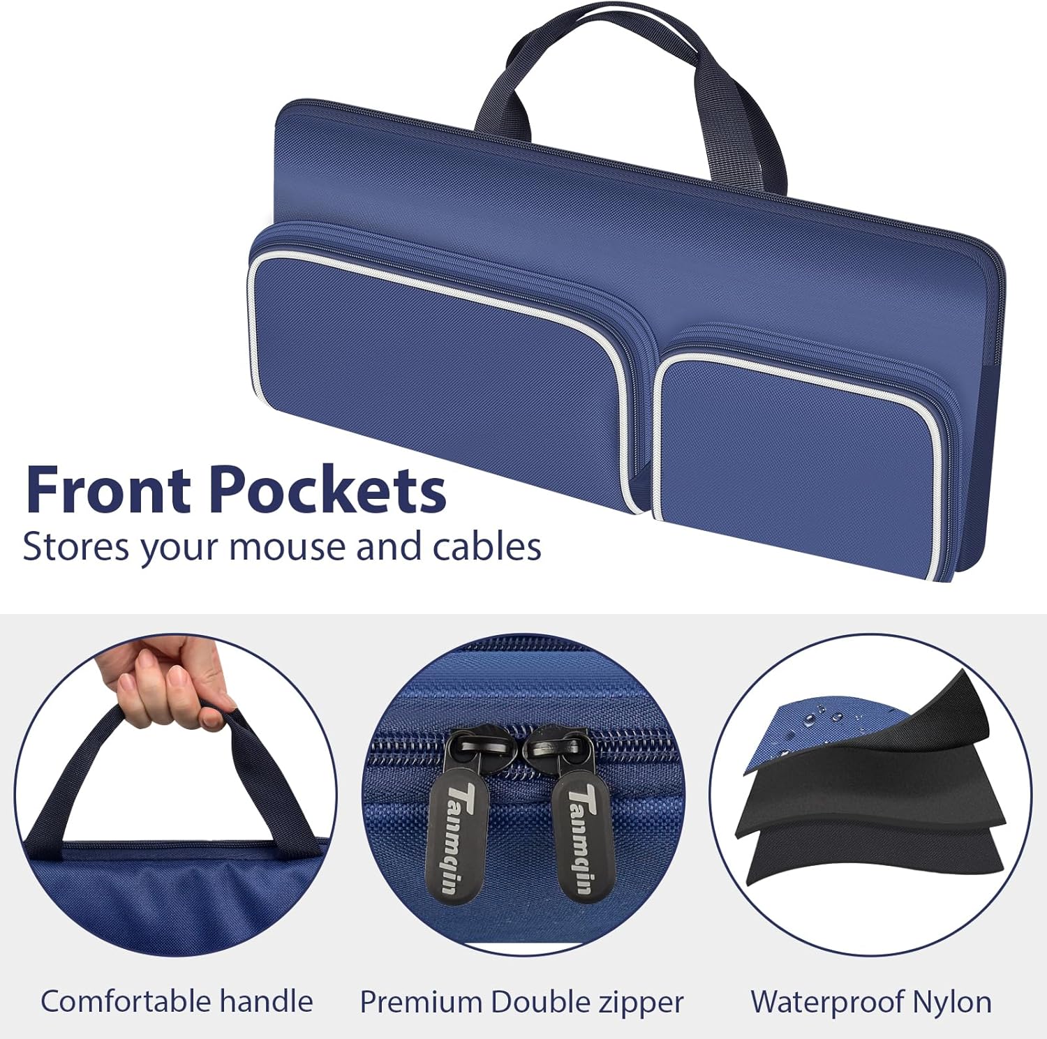 Travel Case for Logitech MK270/ MK345/ MK335/ MK955/ MK235, for HP 230, for Apple Magic Keyboard. Keyboards Carrying Storage Holder with Pocket for Logitech Mouse and USB Receiver (Box Only)-Blue