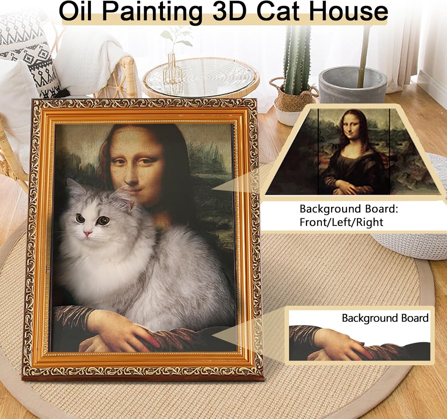 Mona Lisa Cat Scratcher Bed - 3D Art Armrest Design, 50lbs Eco-Friendly Cardboard, No-Tools Assembly for Cats/Rabbits​