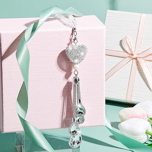 Miniatura 4 de Accesorios para el auto con diamante en forma de corazón brillante dije de cristal para el espejo retrovisor del auto decoración para el auto