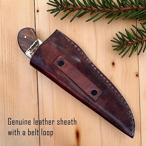 Miniatura 8 de WINTERFELL Cuchillo de caza de damasco con mango de cuerno de ciervo personalizado con funda, regalo personalizado grabado para cazador, regalo