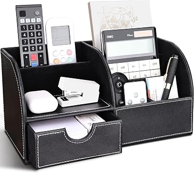 Richblue PU Leather Desk Organiser, Pen Holders Desk Tidy Organiser Set, office Pen Pot for DeskN L-Black