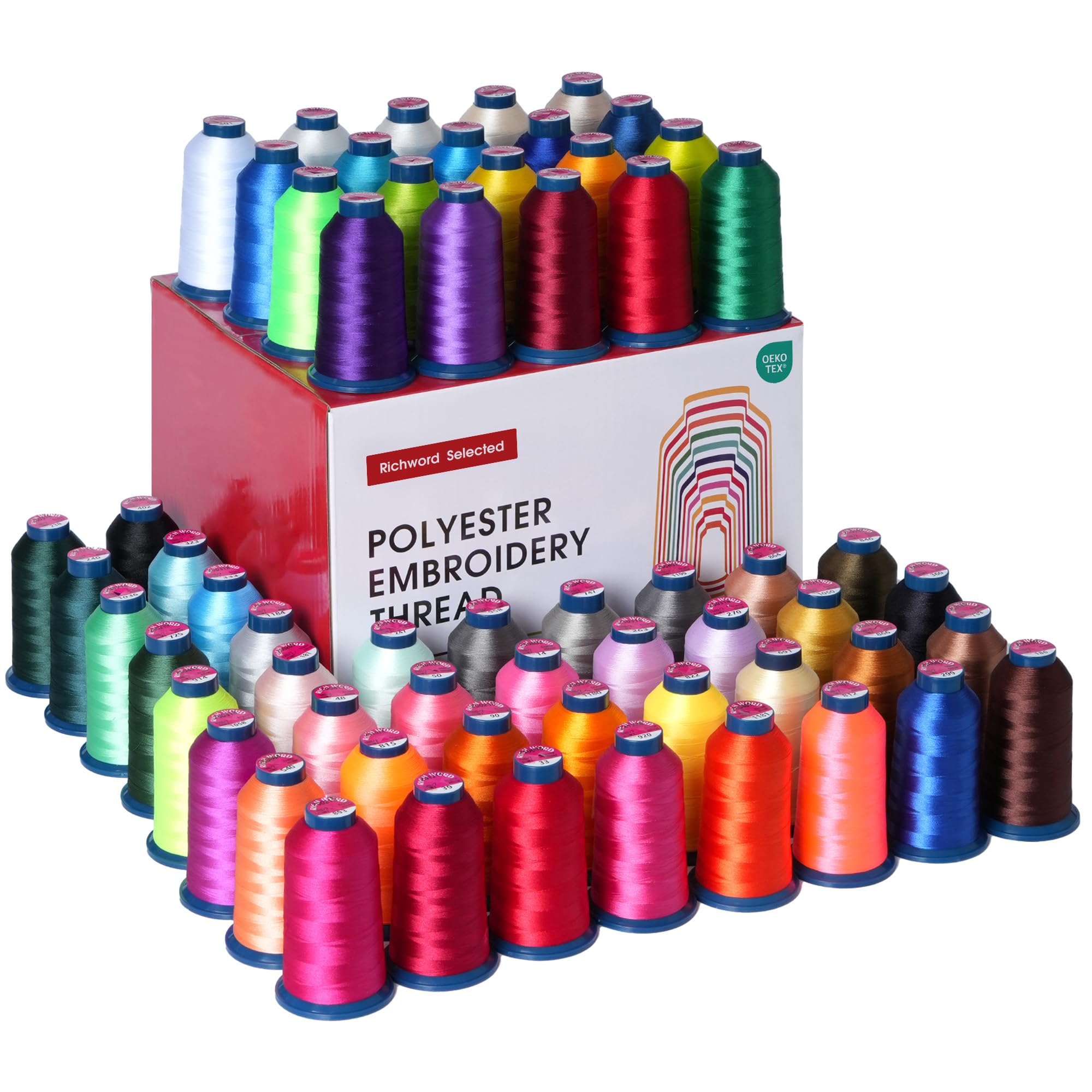 RICHWORD Kit de fil pour machine à broder 60 couleurs 40 WT (108D/2) en polyester par bobine de 4000 m (4374Y), convient pour machines à broder et machines à coudre