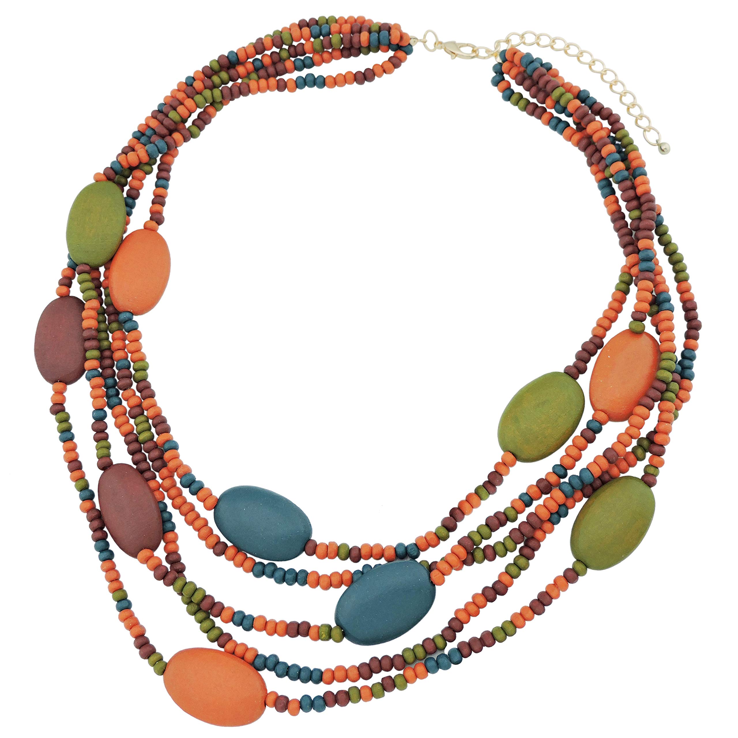 Coiris Multi Color 5 Layers Wood Beads Strand Statement Necklace for Women Chunky Collar (N0019)