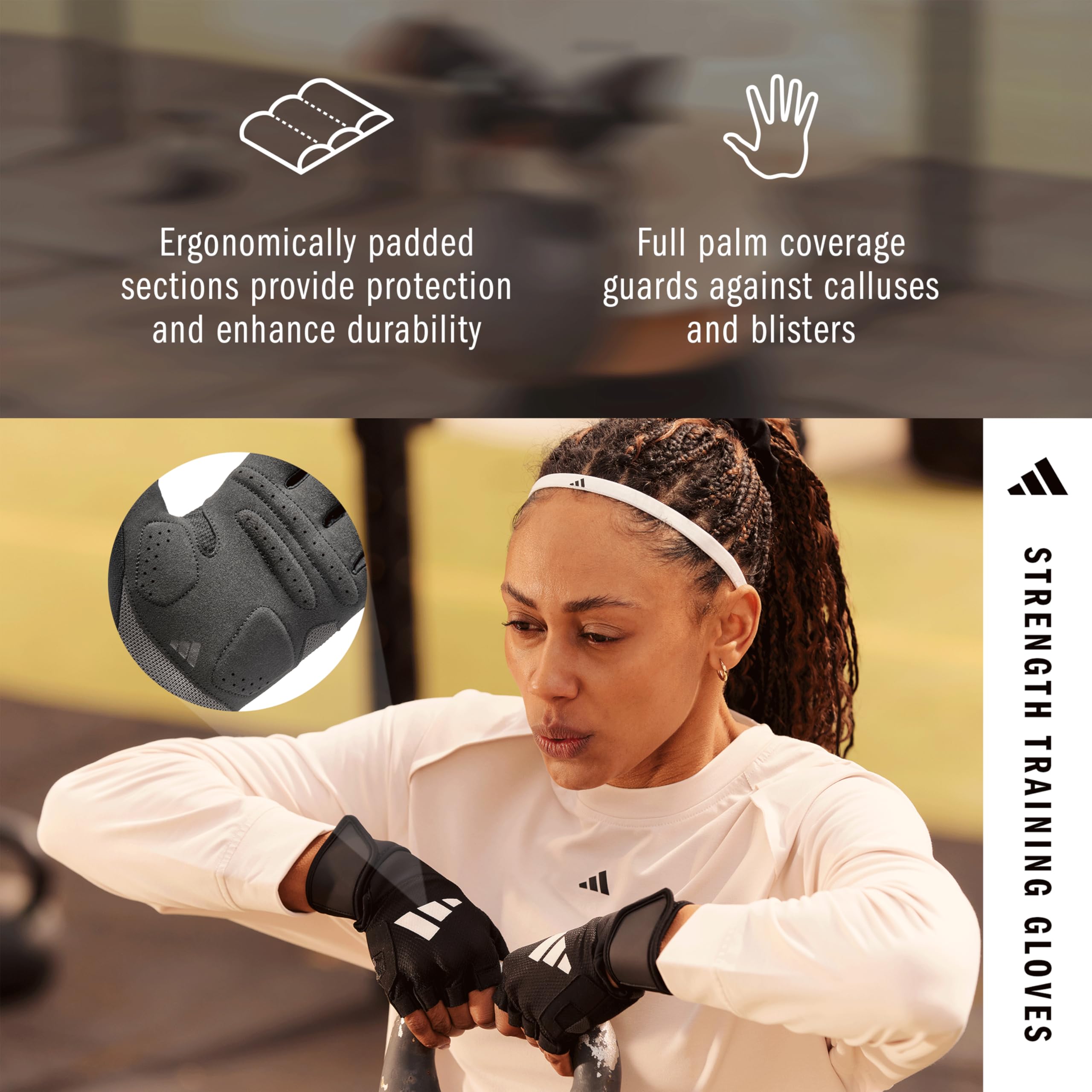 adidas Strength, guanti da allenamento, traspiranti, imbottiti con poggiapolsi in cinque misure