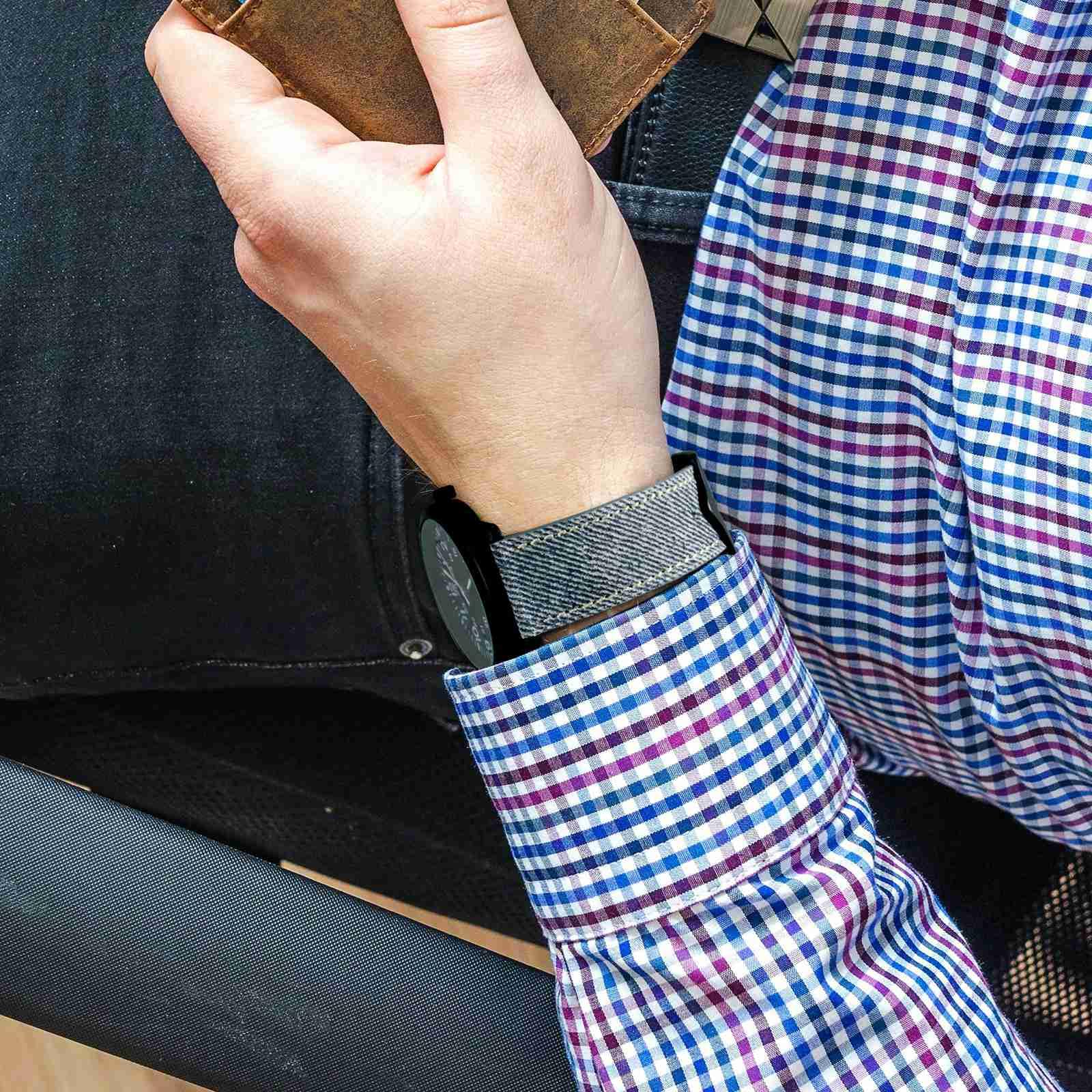WOCCI Pasek do zegarka ze wzorem denimu, włoska skóra, klamra ze stali nierdzewnej, szerokość paska 18 mm 20 mm 22 mm