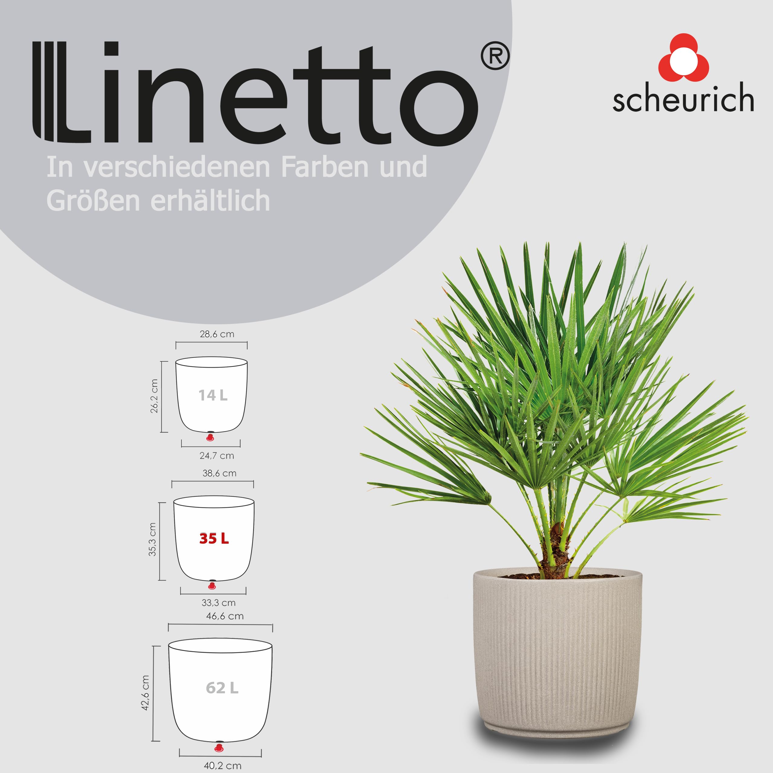 Scheurich Linetto 40 - Macetero Redondo de Color Arena, Fabricado con plástico Reciclado