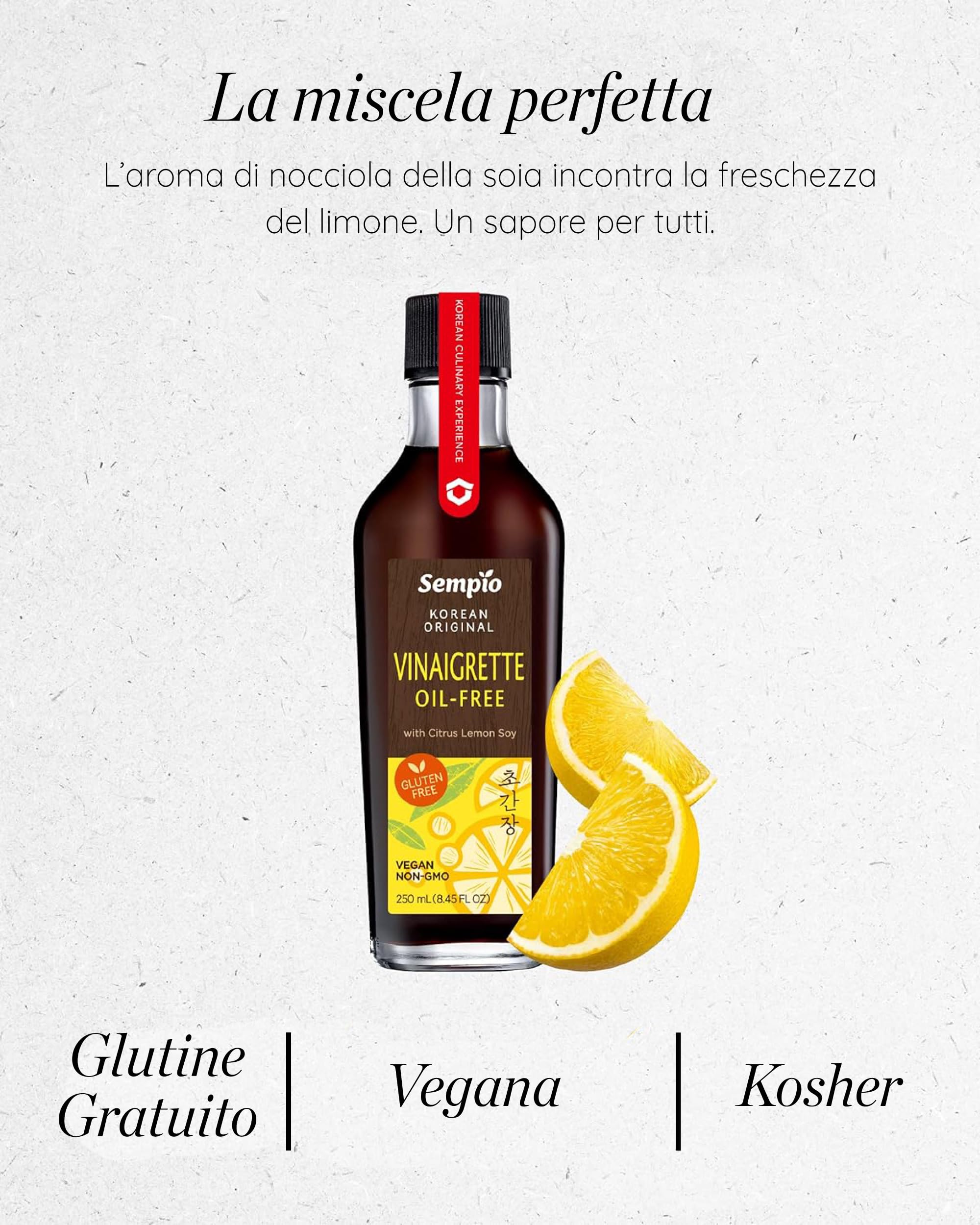 Vinaigrette Senza Olio Sempio con Limone e Soia (250ml) - Condimento Pizzicante Multiuso per Insalate, Immersione e Altro Ancora. Salsa Coreana Autentica. Vegana, Non GMO, Ridotto Sale