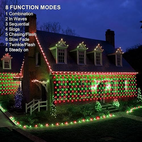 Miniatura 3 de 198 luces de red LED de 9.8 pies x 6.6 pies enchufables, 8 modos de iluminación de malla conectables, luces de red de Navidad impermeables al aire