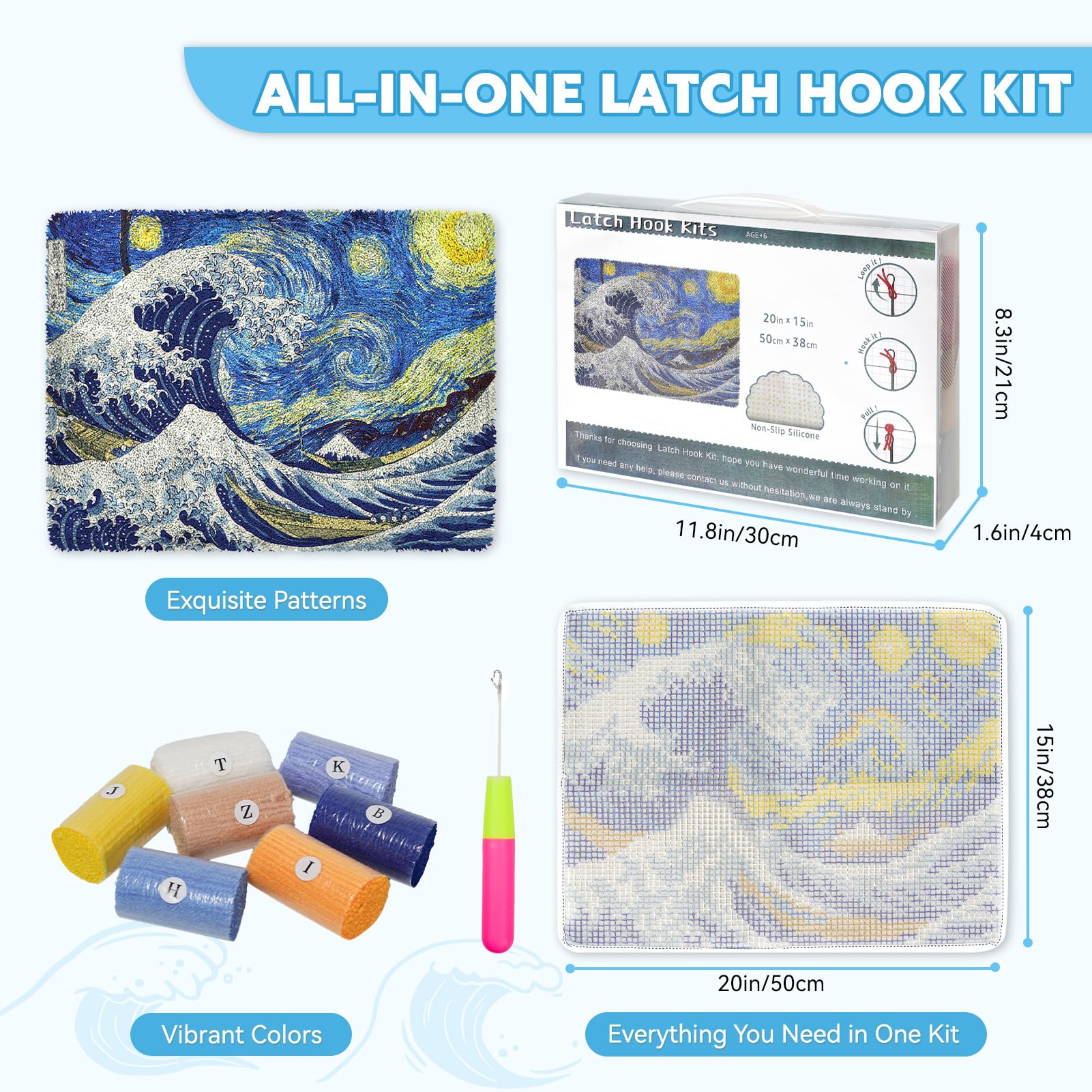 EsLuker.ly Latch Hook Rug Kits for Adults Kids Beginners DIY Crochet Rug Making Kit with Printed Cats Patterns Canvas Yarn Carpet Embroidery Crafting Arts - Image 2
