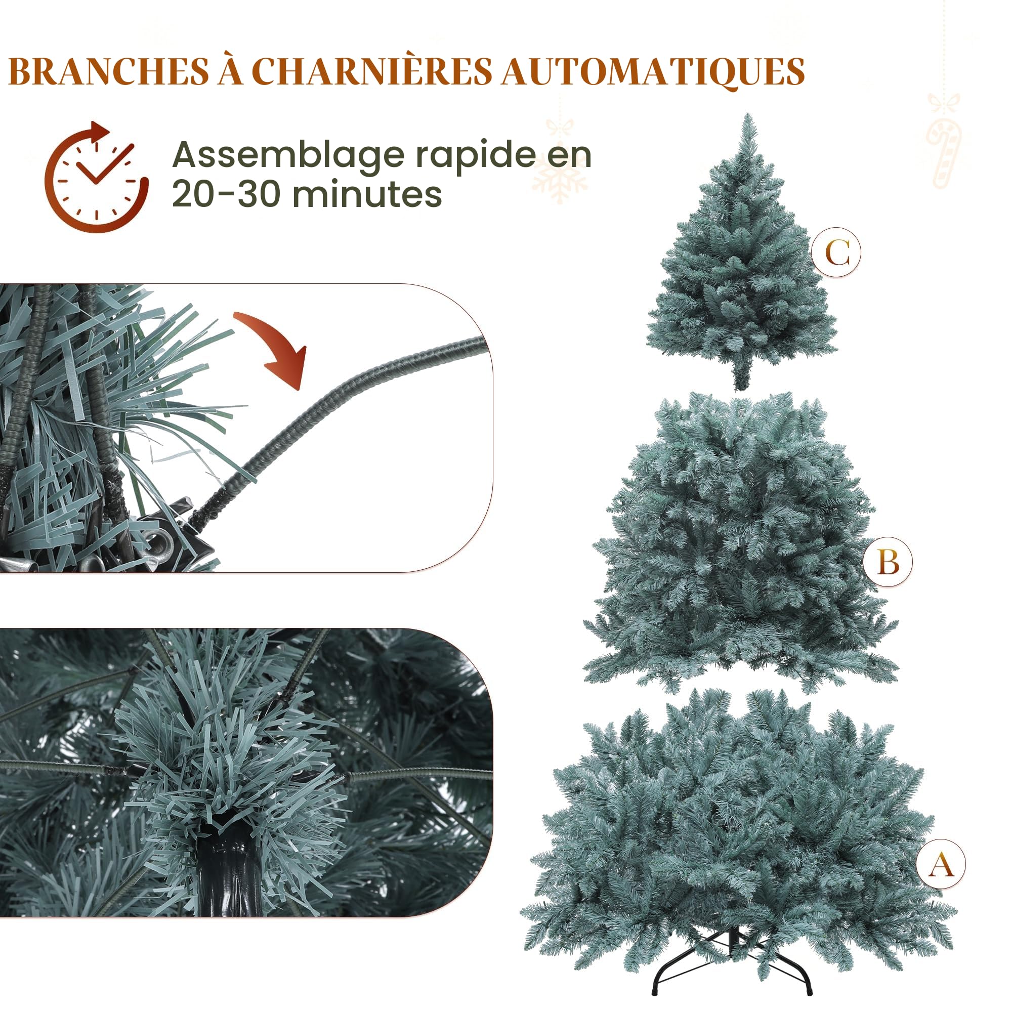 YITAHOME Sapin de Noël Artificiel en épicéa de 1,8 m avec éclairage, Branches rabattables, 880 Pointes et 450 lumières Blanches Chaudes