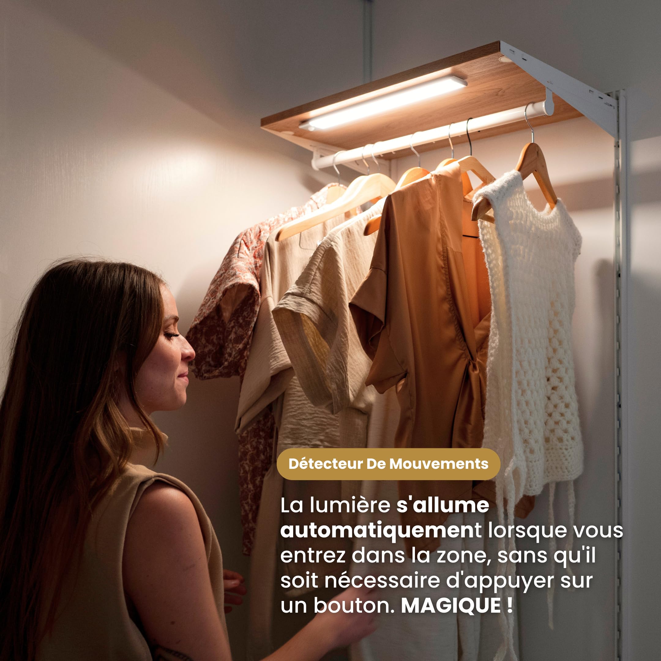 Lumic Mouvement 3.0 Réglette LED Sans Fil à Détecteur de Mouvement Rechargeable USB 3 Couleurs D'Éclairage Batterie Longue Durée 40cm
