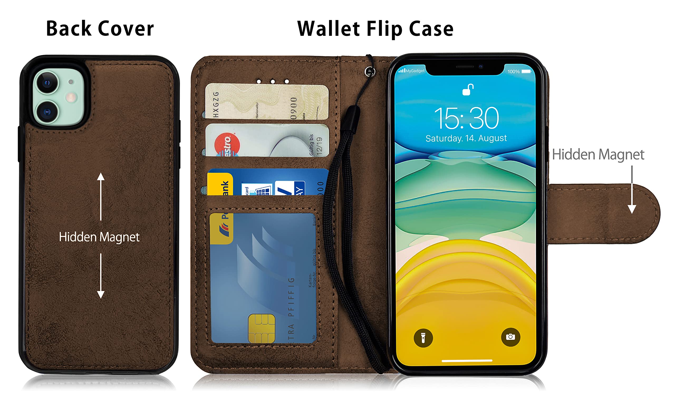 CASEONJAN Cover per iPhone 11, Custodia a Portafoglio Cover a Libro in Pelle PU [Slot per Schede], Flip Caso Antiurto Case per iPhone 11 (Arancione
