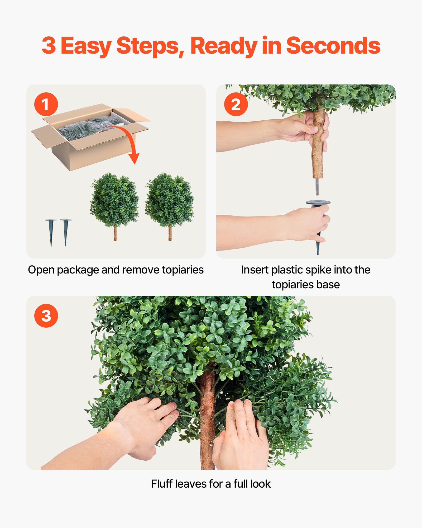 VEVOR Alberi di Bosso Artificiali con Picchetto da Terra Set di 2 pz da 686 mm di Arbusti e Cespugli Finti, Aspetto Reale per Decorazioni Portici Anteriori Esterni, Interni, Patio, Giardino