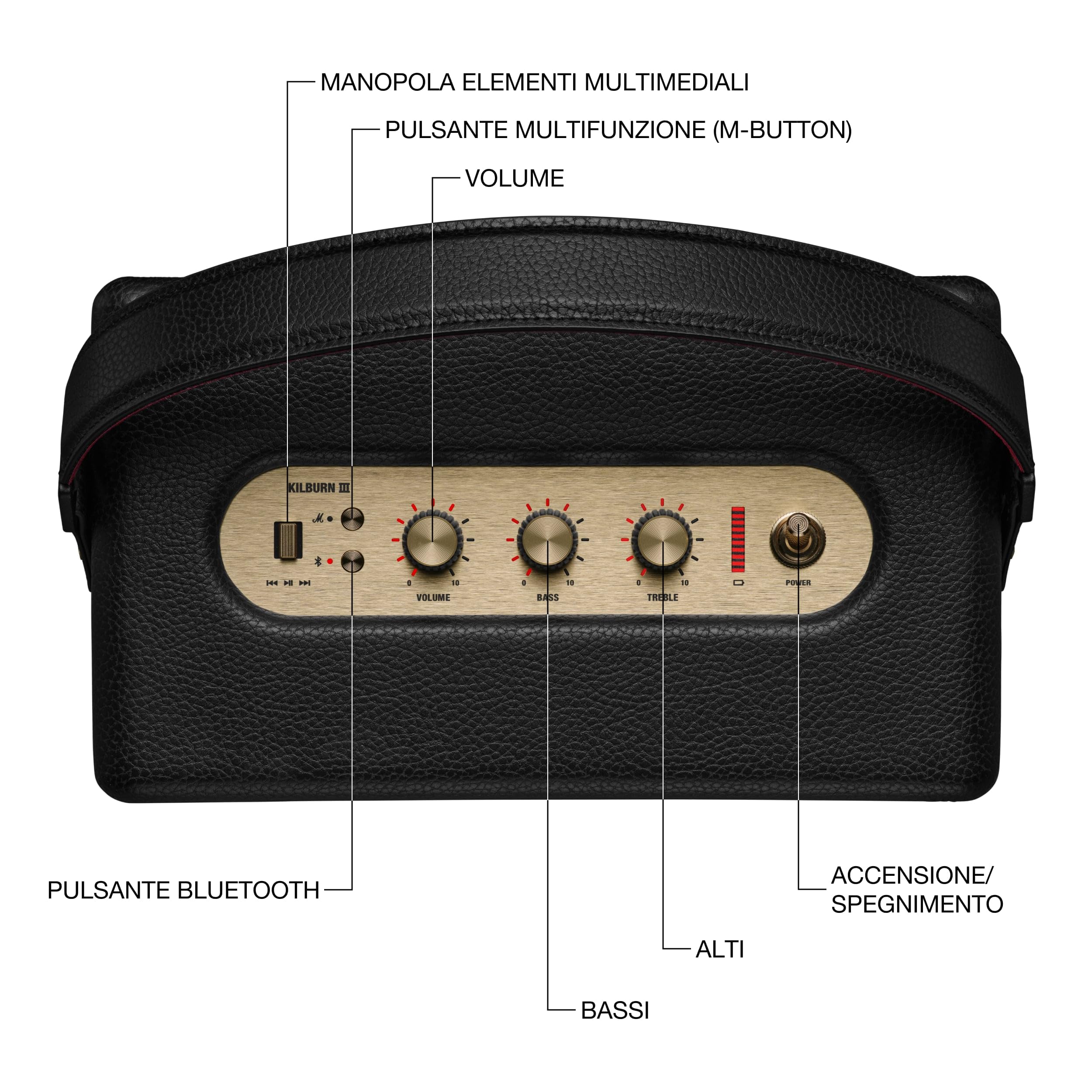 Marshall Kilburn III Diffusore Portatile con oltre 50 ore di riproduzione - nero e ottone