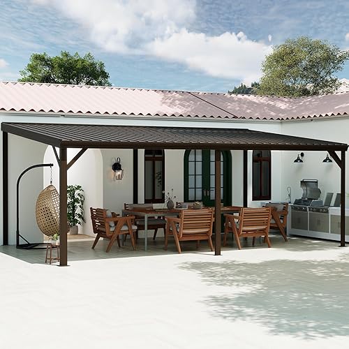 Domi 12'x20' Hardtop Lean to Gazebo with Gutters, Connectable Wall