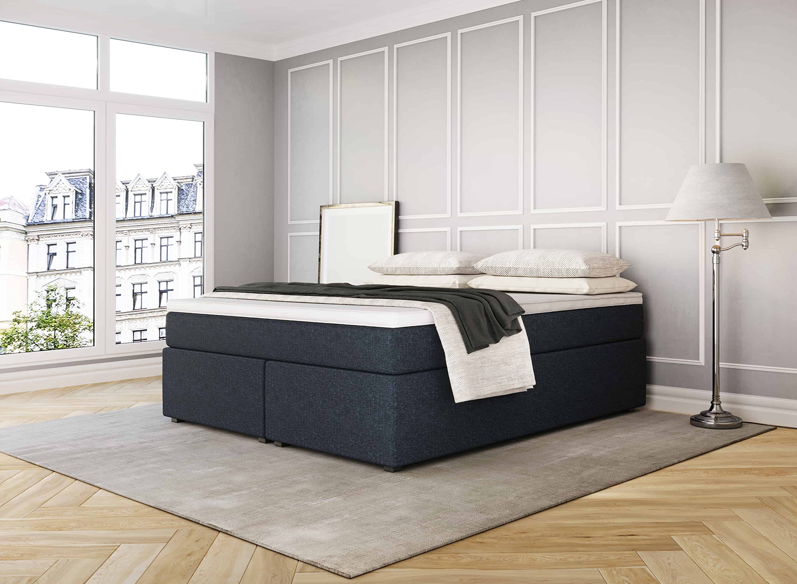 Betten Jumbo Headless King Boxspringbett | Blau | 200x200 | Härtegrad weich | inkl. Visco-Topper