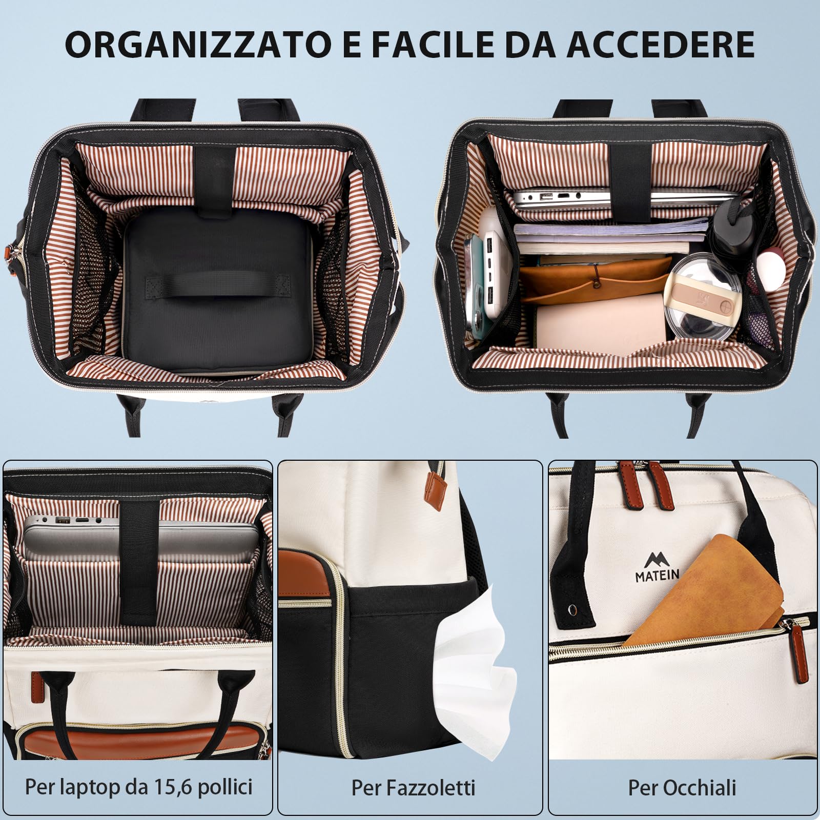 MATEIN Zaino PC 15,6 Pollici con Borsa Termica Porta Pranzo Rimovibile, Zaino Lavoro Donna Antifurto per Insegnanti e Infermiere, Multitasche Zaini da Viaggio Aereo per Ufficio, Università, Beige kaki