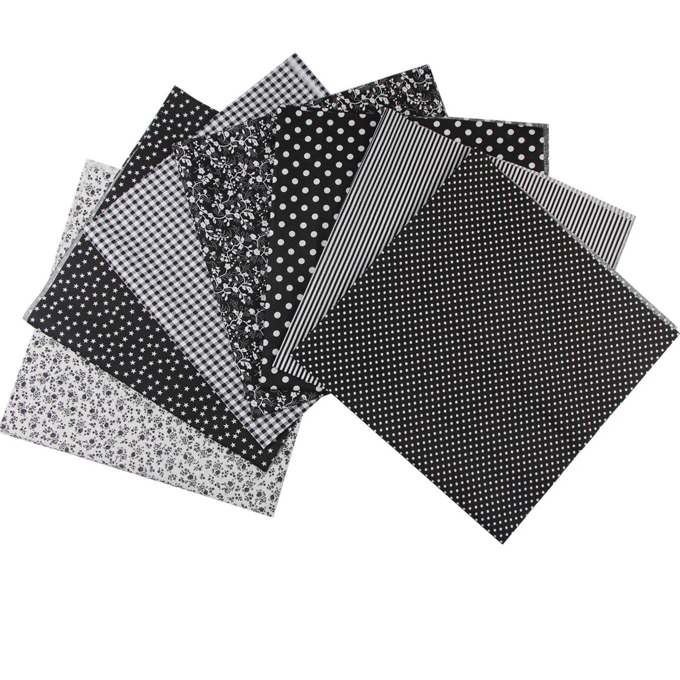 aufodara Baumwollstoff Patchwork DIY Stoffpaket 7 Stück 50 x 50 cm, Reiner Baumwolle Stoff, Stoffe zum Nähen, Quilten Basteln Handwerk Gewebe, vielfältige Mustern Quadrate Baumwolltuch (Schwarz)