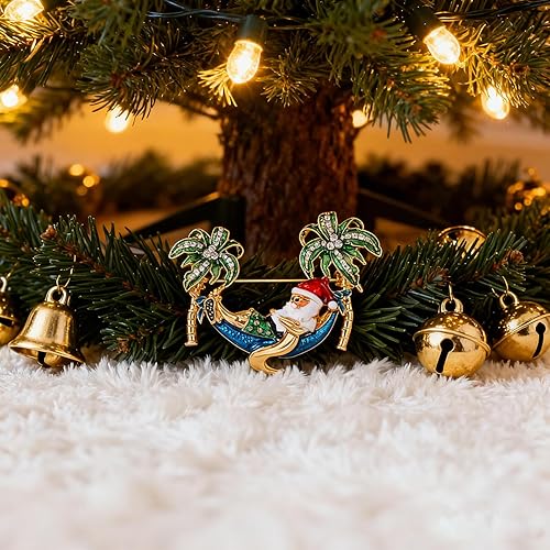 Miniatura 4 de Broche de Navidad para mujer, broches de Papá Noel, con lazo de feliz Navidad, broche de cascabel, broches de cristal con diamantes de imitación,