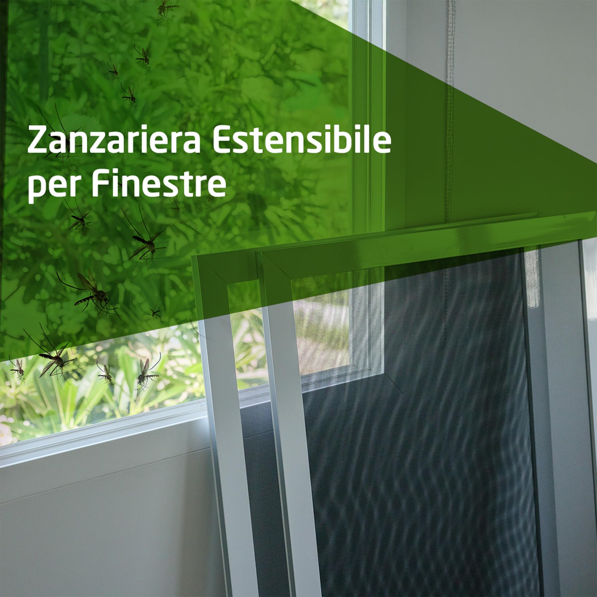 Amig – Zanzariera Estensibile per Finestre | Installazione senza Viti | Inseribile nel binario della persiana | 70 x 50 cm | Regolabile fino a 130 cm | Alluminio Bianco e Rete in Fibra di Vetro Grigia